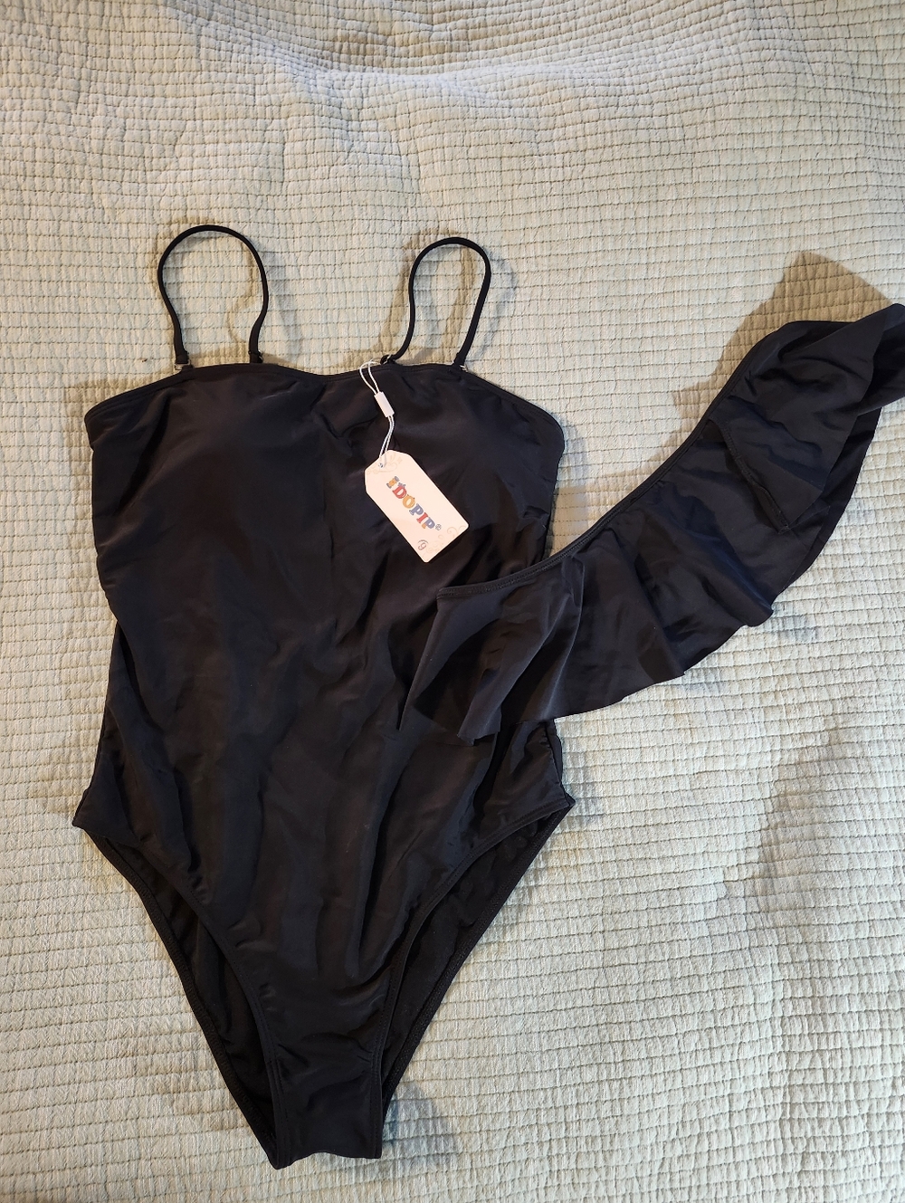 NWT Black One-Piece Swimsuit with Ruffle Attachment